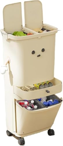 Biizhe ゴミ箱 おしゃれ ごみ箱 分別ゴミ箱キッチン大容量押しプーリー付きかわいい風 ダストボックス スリム ペダル おしゃれ キッチン ふた付き 大容量 リビング キッチン 縦型 ペダル式 キャスター付き上中下3 段み