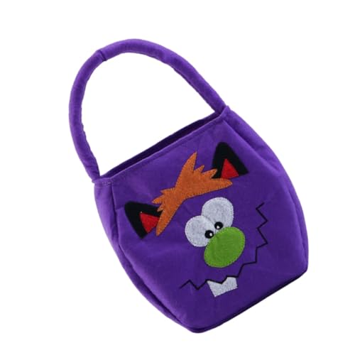 GARVALON Bolsa de Dulces de Halloween para Cubo de Mano Asa Bolsa de Almacenamiento de Peluche Color Púrpura Adecuado para Fiestas Carnaval y Festivales de Fantasmas