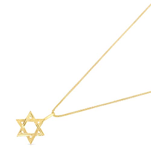Ioka 14K Yellow Gold Star of David Charm Pendant with 0.9mm Wheat Chain Necklace2
