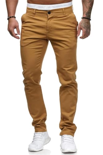 seiveini Pantalon Homme Chino Slim Fit Pantalons Stretch Longue avec Poches Business Pants Skinny Cargo Casual A Jaune L