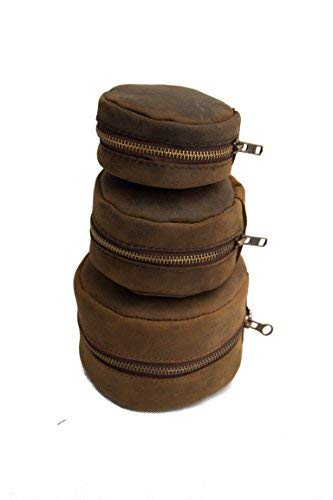 John Shooter England Distressed Leather Fly Fishing Reel Case Lambs Wool Lined (4")