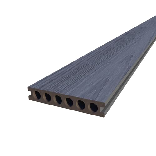 Mondaria Outdoor Decking Boards, Wood Plastic Composite Deck Tiles, All Weather Floor Tiles with Gaps for Patios, Balconies, Pool Area, Garden (Pack of 9, 3.6 sq.ft, Gray)