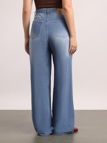 Image of Urbano Fashion Women's High Rise Loose Baggy Fit Washed Jeans Non-Stretchable