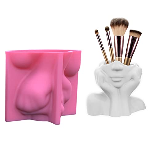 KinMokusei Blumentopf Beton Silikon Mädchen Gießform Blumentopf Beton Gießform Epoxidharz Silikonform DIY Sukkulenten Pflanzgefäße Formen, Blumentopf Formen, Handgefertigte Kunsthandwerk Cover