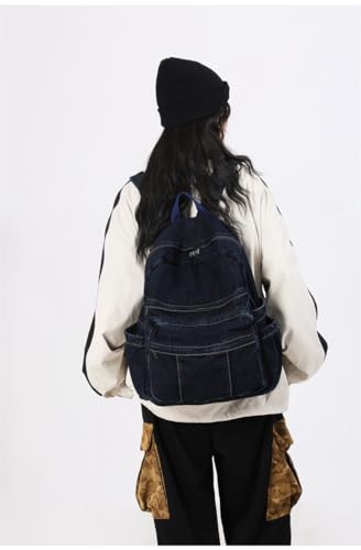Denim Backpack for Women Men Y2K Aesthetic Daypack Classic Retro Jeans Backpacks Casual Lightweight Laptop Backpack (Dark Blue)3