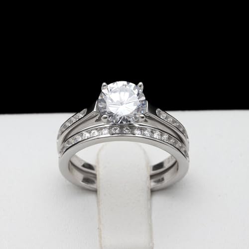 Victoria 2 Ct Wedding Ring Set for Women by Ginger Lyne | Sterling Silver Solitaire Engagement Ring Matching Anniversary Band for Her | Hearts and Arrows Cubic Zirconia Bridal Jewelry2