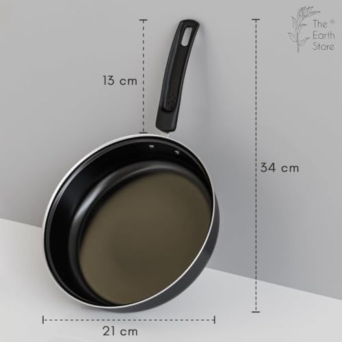 Image of The Earth Store Ecoluxe Frypan - 34 x 21 CM Enamel-Ceramic Coated Iron Frypan | Durable Cooking Pan for Frying, Sauteing & Everyday Cooking | Black