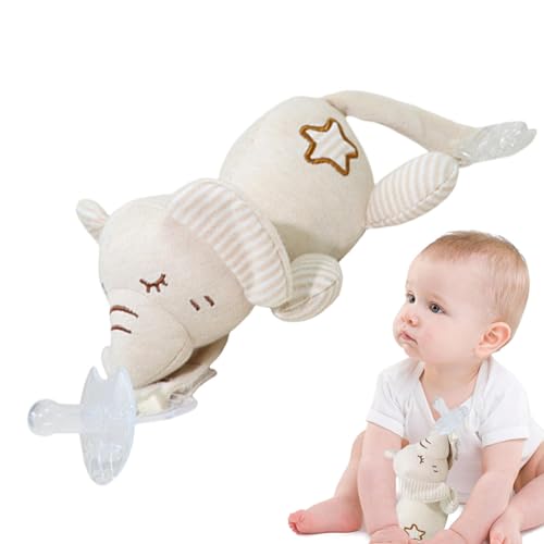 Wezalget Animal de peluche con soporte para chupete, Animal con soporte para chupete - Clip de peluche y chupete,Chupete agradable para la piel, cómodo y encantador para ducha de niños, a partir de 0