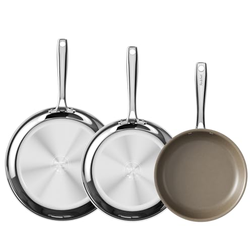 Non Stick Frying Pans 3 Pcs, Skillets and Frying Pans, Titanium Frying Pans Nonstick, Stainless Steel Pan, Ceramic Frying Pan, PFAS PFOA & PTFE Free, Dishwasher & Oven Safe – 8.5&10&11.5 Inch