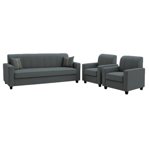 Image of FURNY Cosmos 5 Seater Fabric 3+1+1 Sofa Set (Dark Grey) Premium Velvet Finish | Durable Comfort | Ideal for Living Room, Office