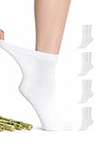 Hugh Ugoli Diabetic Socks for Women, Super Soft & Thin Ankle Socks, Wide & Loose, Non-Binding Top & Seamless Toe, 4 Pairs, White, Shoe Size: 6-9