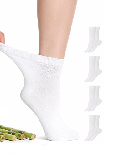 Hugh Ugoli 4 Pairs Lightweight Women's Diabetic Ankle Socks Bamboo Thin Socks Seamless Toe and Non-Binding Top