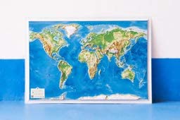 Mapa en relieve del Mapamundi a escala 1:67.000.000 de 65x45 cm