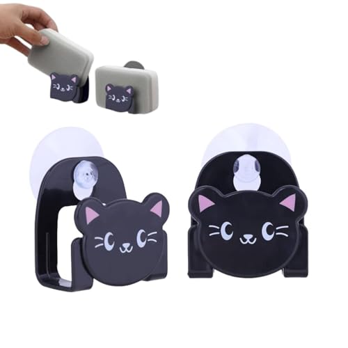 Porte - éponge de cuisine, 2pcs porte eponge evier cuisine, mignon chat en forme de robinet porte, savon douche aspirateur organisateur évier de cuisine ventouse panier en forme de porte,6 x 6,5 cm