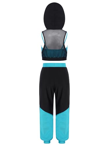 YiZYiF Kids Girls Pcs Sports Set Sleeveless Color Block Hoodie Mesh Hooded Vest And Jogger Pants Set4