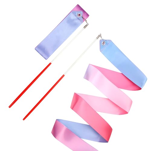 2 Rubans De Gymnastique 2m Multicolores Rose – Set Double Pour Danse Enfants, Gymnastique Rythmique – Idée Cadeau
