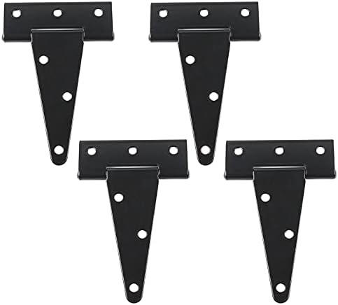 TamBee T-Strap Shed Hinge Gate Strap Heavy Duty Hinge Door Barn Gates Hinges Black Wrought Hardware Iron Rustproof (4, 4inch)