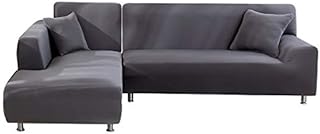 IVYSHION Housse de Canapé d'angle Extensible Housse Canape en Forme L Housse de Canapé avec Accoudoirs Revêtement de Canapé Couverture de Canapé Protecteur Meuble 3 Places+3 Places Gris
