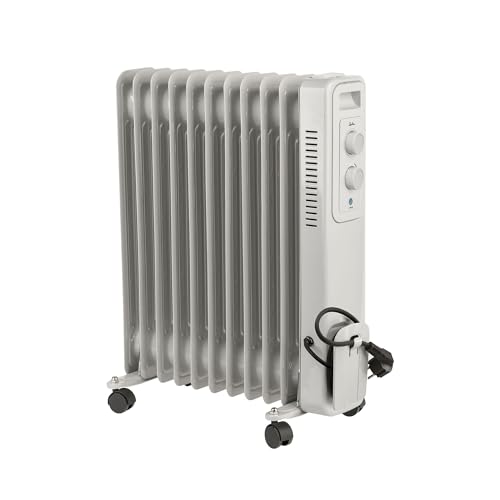JATA JCRA2311 - Radiador Electrico bajo consumo de aceite de 11 módulos. 3 potencias de calor (1000-1500-2500 W) Máxima seguridad. Fácil de transportar
