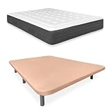Somnia Descanso - Cama Completa con Colchón Viscoelástico Creta + Base Tapizada 3D Reforzada Color Beige con 6 Patas Metálicas Roscadas, 150 x 190