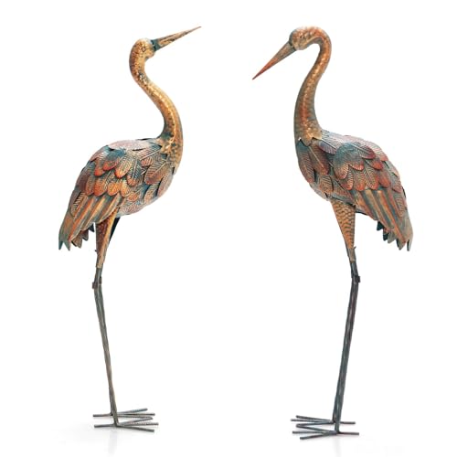 SOARS Statues de jardin en set de 2, décoration de grue en métal, décoration de jardin pour l'extérieur, sculptures en plein air, pour la maison, terrasse, arrière-cour et pelouse (grue)