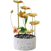 16 H Large Indoor Water Fountain, Indoor Fountain Tabletop Metal Lotus Flower LED Light Zen Fountain, Small watefall