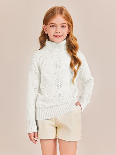 Haloumoning Girls Turtleneck Sweaters Kids Long Batwing Sleeve Chunky Knit Pullover Jumper 5-14 Years2