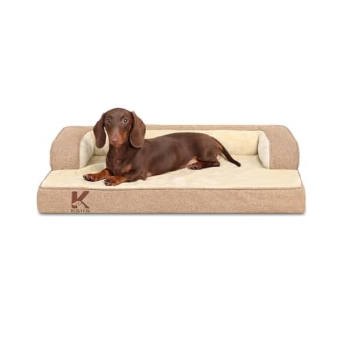 KSIIA Washable Dog Bed Large Sized Senior Dog, Orthopedic Warm Soft Pet Sofa Waterproof Pet Couch with Sides, Non-Slip and Egg-Crate Foam Big Beds with Removable Cover, 35x22Inch, Brown Brow