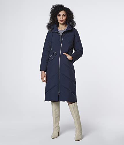 Marc New York By Andrew Marc Women's Long Puffer Down Luxurious Dtm Faux Fur Trimmed Hood, Ink, Large #TOP3