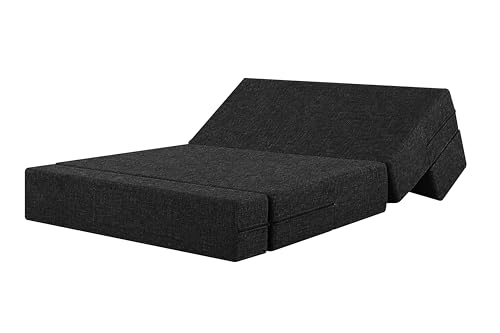 Image of One Seater Sofa Cum Bed Jute Fabric 3 X 6 Ft| Space Saving Foldable Sofa Bed for Living Room & Guest Room | Comfortable Multi-Functional Furniture - Black