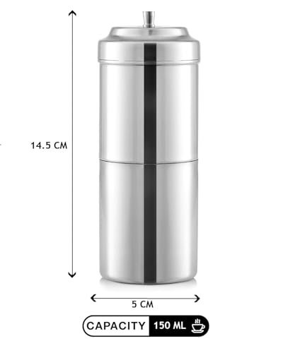 Image of Premium Stainless Steel Coffee Filter 150 ML Capacity, South Indian Drip Coffee Maker | Madras Kaapi Maker Small Size for 1-2 Cups, Reusable Filter | Authentic South Indian Brewing