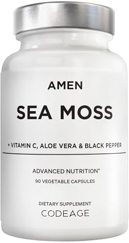 Amen Sea Moss Supplement - 1000mg Organic Irish Sea Moss, Bladderwrack, Burdock - Vitamin C, Aloe Vera, Black Pepper - Seaweed Superfood, Vitamins, Minerals, and Antioxidants - Non-GMO - 90 Capsules