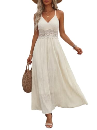 Robe de vacances col en V dos dentelle pour flâner sur la plage avec style