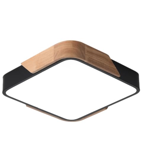 GHiycotdl Lampara techo, 24W regulable empotradas de madera, plafon led techo para sala de estar, dormitorio, cocina, salón, pasillo (Cuadrado Negro)