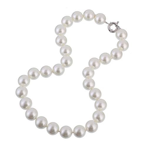 KEZEF Creations Cream White 14mm Simulated Faux Pearl Necklace Hand Knotted Strand 20