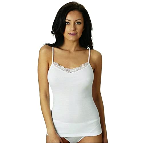 NOTTINGHAM 3 Pezzi Canottiera Donna Spalla Stretta VS4311W con Inserti in Pizzo in Cotone (Bianco, 4/L)
