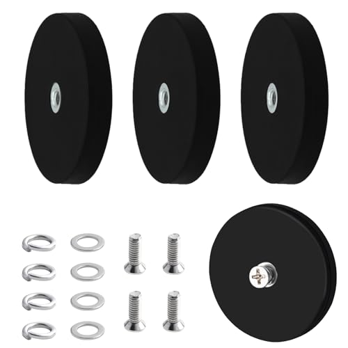 LEIMEND 4 Pièces Aimants en Néodyme Caoutchoutés 66mm Aimant Carrosserie à Filetage Plat M6 Avec Rondelle D'écrou en Acier Inoxydable Pour Caméras Barres...