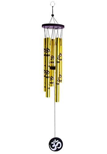 Feng Shui Metal Wind Chime with Om Printed 5 Pipes for Positive Energy, Decorative Outdoor/Indoor Hanging Bells, Good Luck Chimes for Home/Balcony Decoration(Pack of 1 Gold)