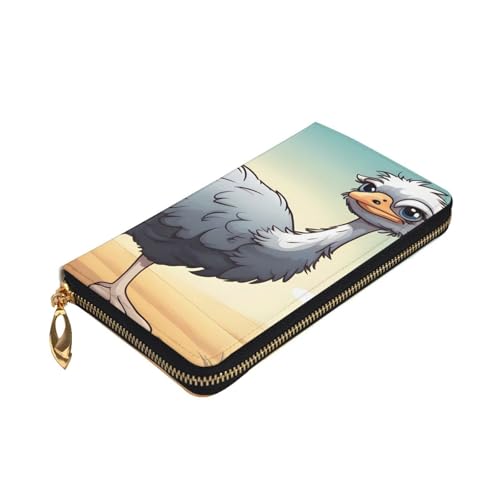 Cute Ostrich Prints Leather Long Clutch Wallet for Fashionable Girls and Women - Durable, Stylish, and Functional, Black, One Size3