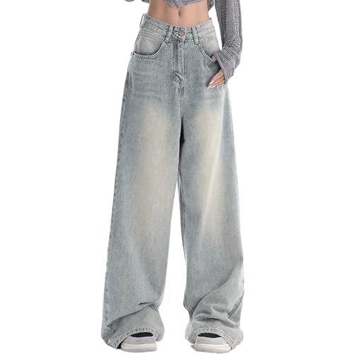 Autumn Baggy Wide Leg Jeans Unisex Vintage Washed Relaxed Floor Trousers High Waist Straight Cargo Work Pants