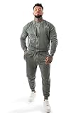 LAVENZO - Overall für Herren, elegant, 100 % Baumwolle, Tracksuit Sweatshirt und Hose, Freizeitkleidung in Übergröße, Sportanzüge, Jungen, Geburtstagsgeschenkidee, Armeegrün Reißverschluss, L