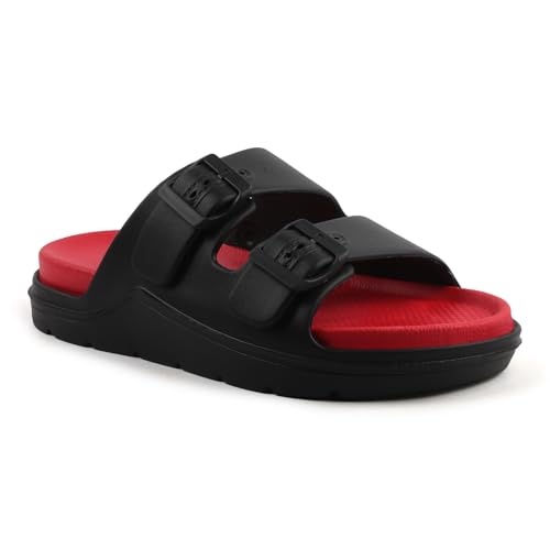 Image of Men's Double Strap EVA Slippers | Lightweight Adjustable Buckle Slides | Anti-Skid Comfortable Casual Sandals for Indoor Outdoor