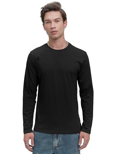 Image of Highlander Men's Regular Relaxed Fitt-Shirt | Round Neck | Full Sleeves | Round Neck | Casual & Trendy | Tshirt for Man | Men Tshirts | Men Stylish Tshirt Black