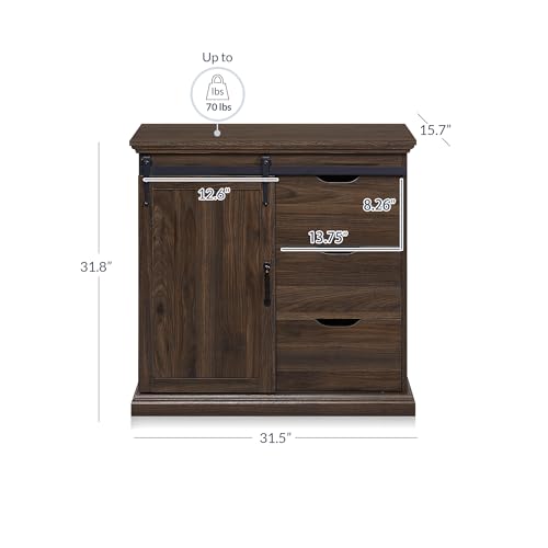 BELLEZE-Sideboard-Buffet-Cabinet-with-Storage-Console-Table-Coffee-Bar-Storage-Cabinet-with-1-Sliding-Barn-Door-and-3-Drawers-for-Living-Room-Kitchen-Dinning-Room-Dark-Walnut-315-L-x157-Wx318-H BELLEZE Sideboard Buffet Cabinet with Storage Console Table Coffee Bar Storage Cabinet with 1 Sliding Barn Door and 3 Drawers for Living Room Kitchen Dinning Room Dark Walnut 315 L x157 Wx318 H