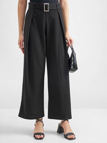 Image of Tokyo Talkies Wide Leg Relaxed fit Korean Pants |Ultra Soft|High Rise Pleated Trousers |Workwear|Formal All Day wear