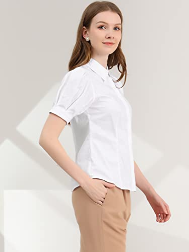 Allegra K Women's Work Office Button Down Shirt Puff Sleeve Collared Short Sleeve Fashion Top4