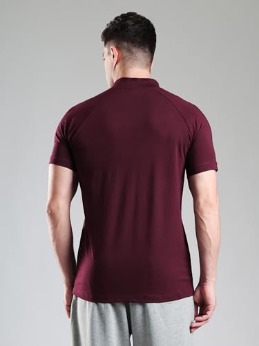 Image of GROW Stylish Aeroflex Zip T Shirt for Men Workout | Cotton and Spandex Quarter Zip Back Printed Collar T-Shirts for Men Half Sleeves