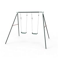 Plum Play Metal Double Swing Set Sedna - Heavy Duty Sturdy 2 Seater Garden Swing Frame - Max User 50kg Per Seat - Height Adjustable (Green)