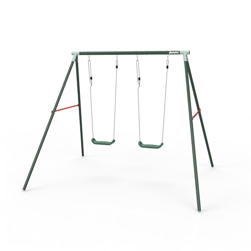 Plum Play Metal Double Swing Set Sedna - Heavy Duty Sturdy 2 Seater Garden Swing Frame - Max User 50Kg Per Seat - Height Adjustable (Green)-image