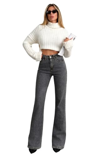 Image of KOTTY Women High Waist Bootcut Jeans Stretch Denim Slim Fit Flare Bottom Casual Jeans